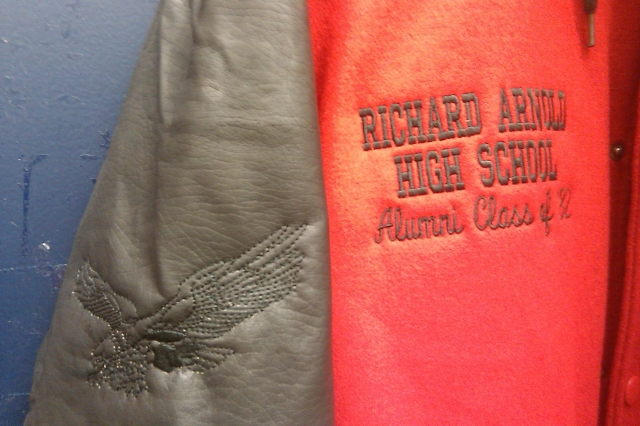RA EAGLES HOODED VARSITY JACKET - CLOSE UP....Submitted by Anthony T. Smith