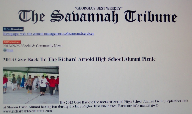 The Give Back to the Richard Arnold High School Alumni Picnic scheduled on September 14, 2013; featured in the Savannah Tribune Newspaper!
